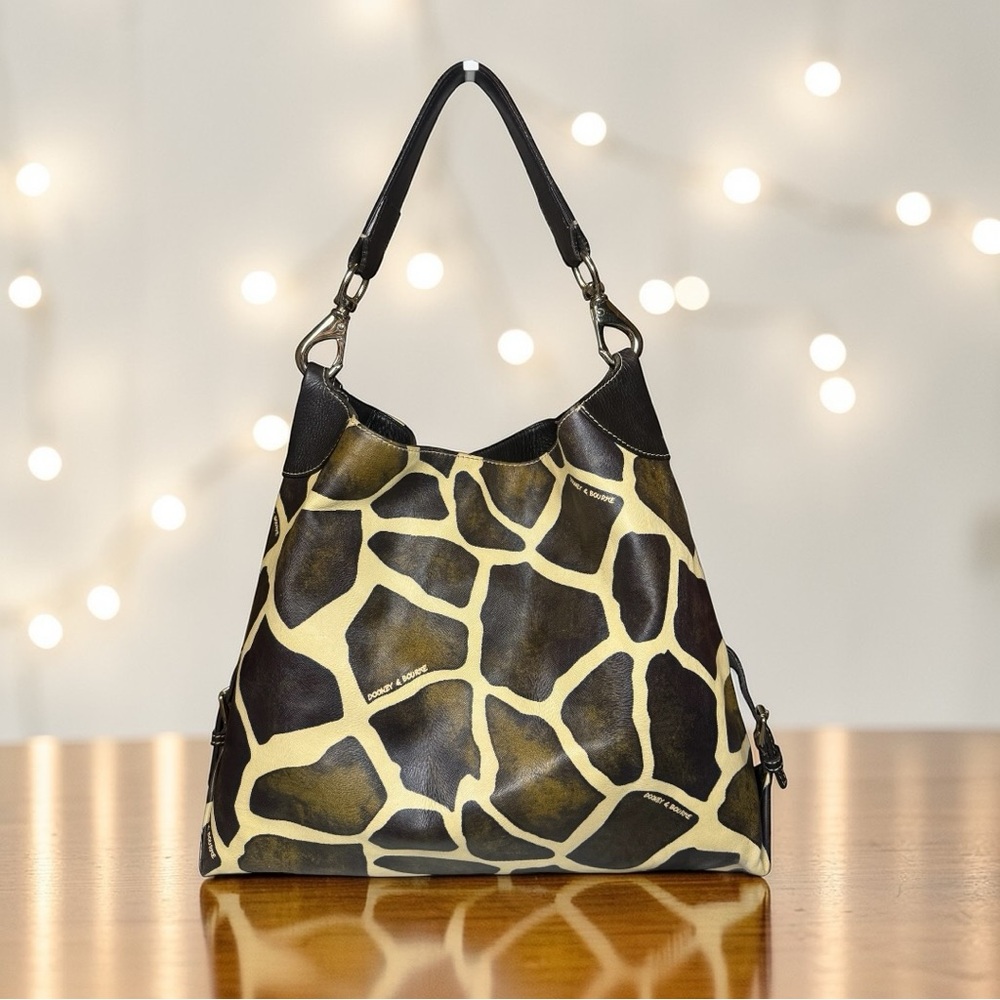 EUC Dooney & Bourke Giraffe Print Hobo Shoulder Bag - All Leather - Picture 8 of 13